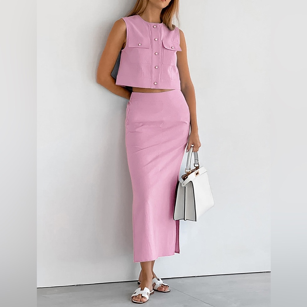 Commence Split Pockets Sleeveless Skirt Set - Picture 2 of 4